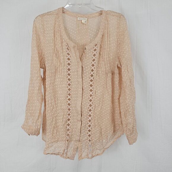 Meadow Rue Anthropologie Adoria Swiss Dot Lattice Detail Silk Blend Top Size Med - Picture 1 of 6